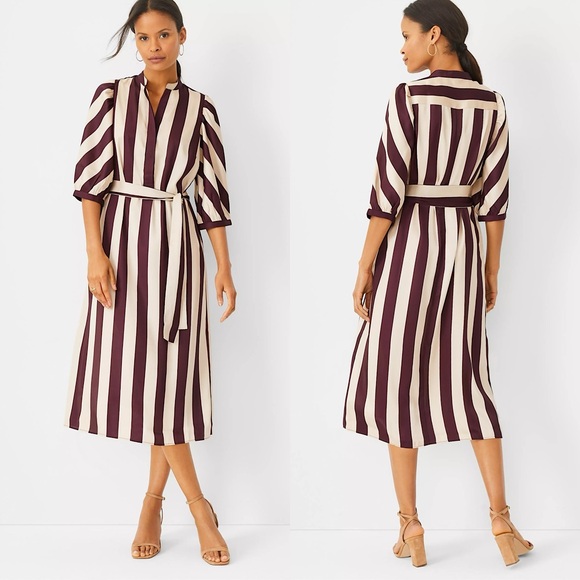 Ann Taylor Dresses & Skirts - Ann Taylor Striped Balloon Sleeve Midi Dress | Size Small